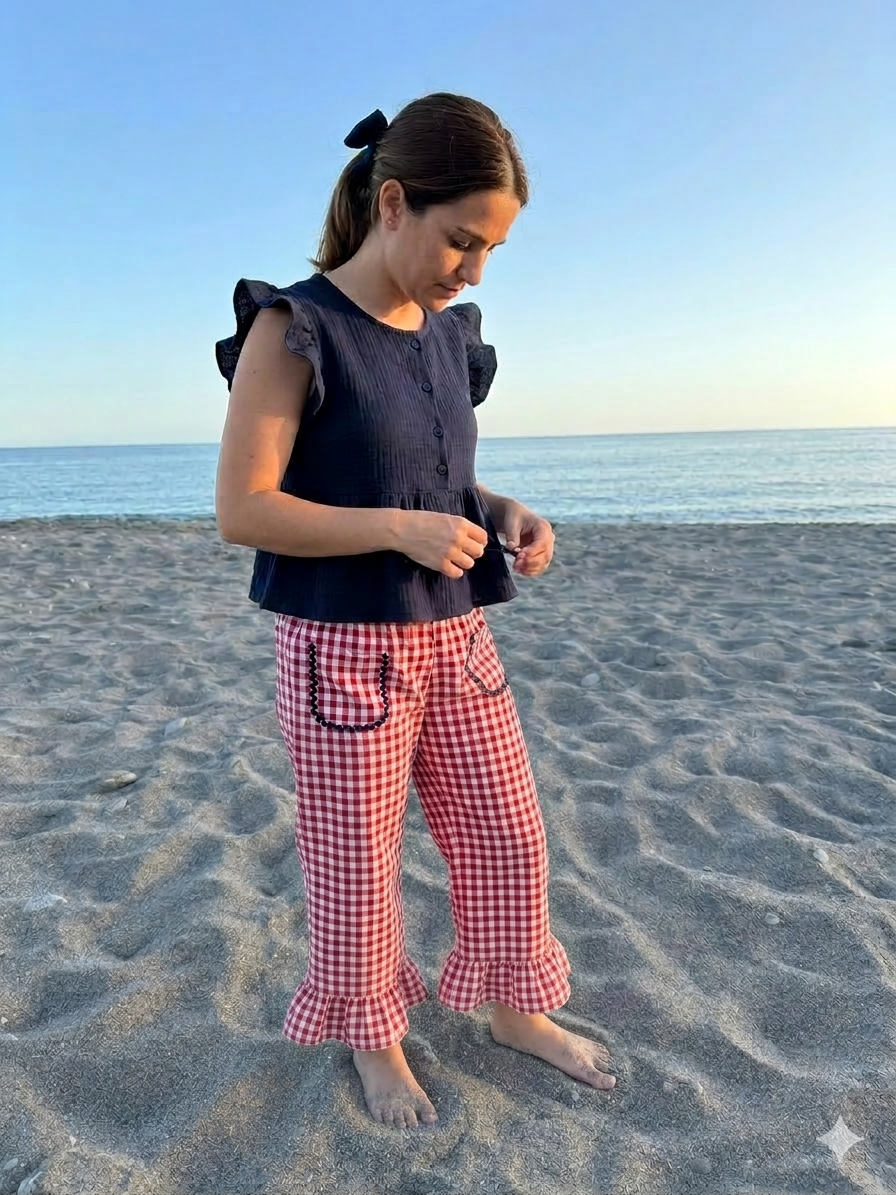 Pantalón Vichy rojo mujer