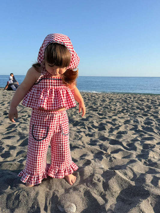 Top Vichy rojo niña